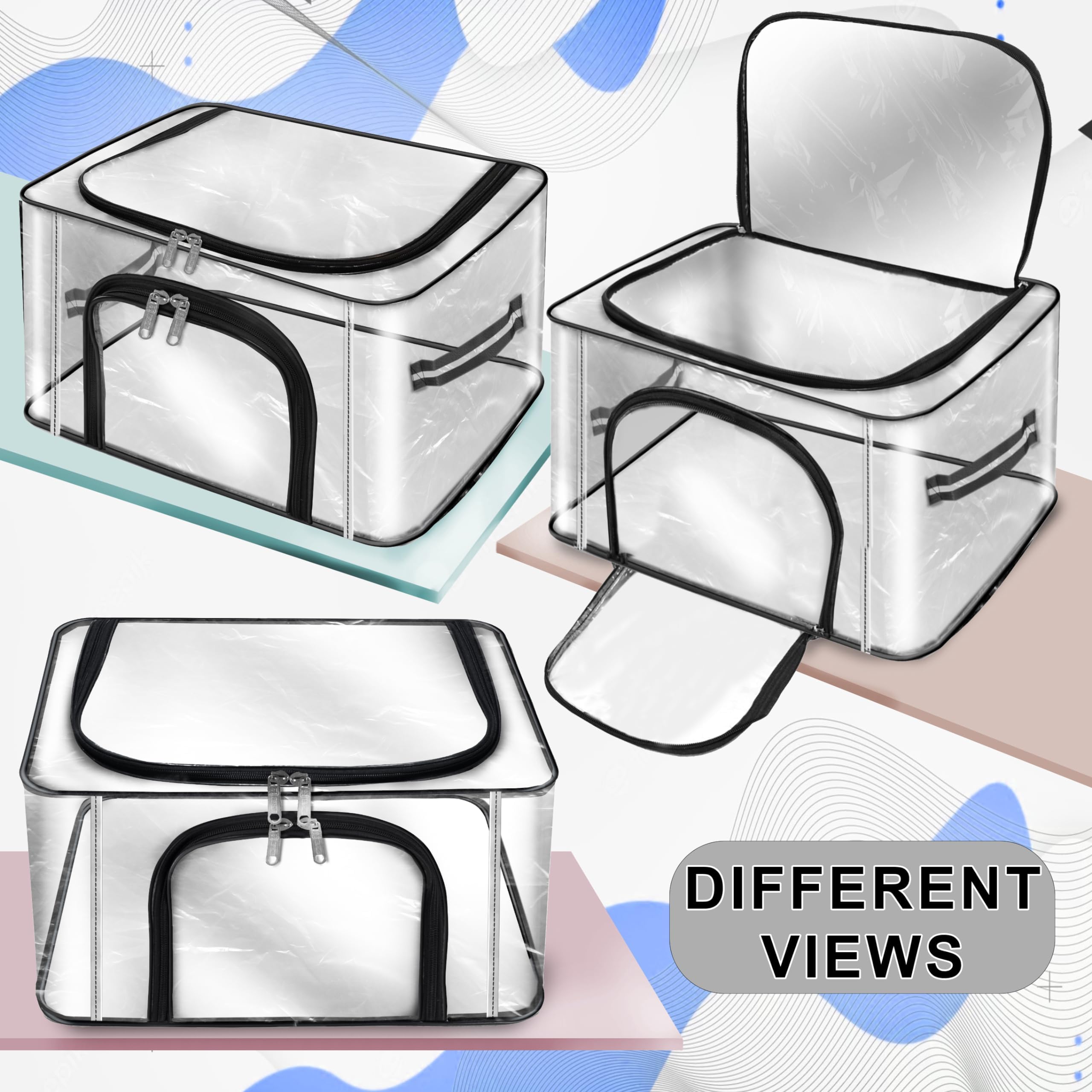 Storite 3 Pack 28 L Transparent Pvc Wardrobe Bag Underbed Moisture Proof Cloth Storage Organizer, Storage Box For Clothes Saree
